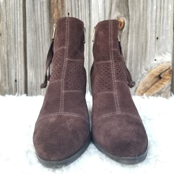 Brown Ankle Boots Suede Perforated Leather Booties Lucky Brand Ramses Size 7.5 - Picture 2 of 12